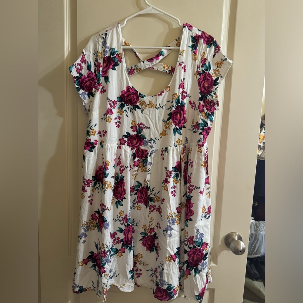 Floral Print Dress with Cross Back